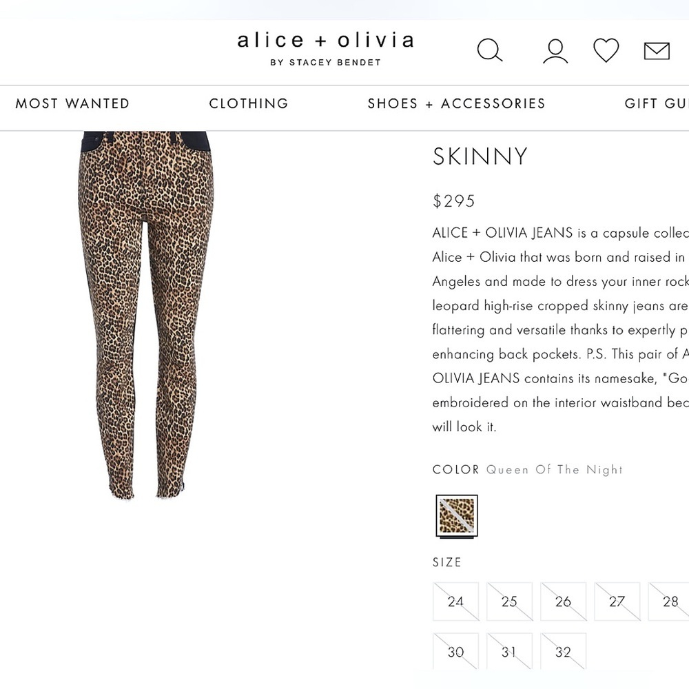 Alice + Olivia Leopard Black Cropped Skinny Denim Jeans Pant - Picture 3 of 16
